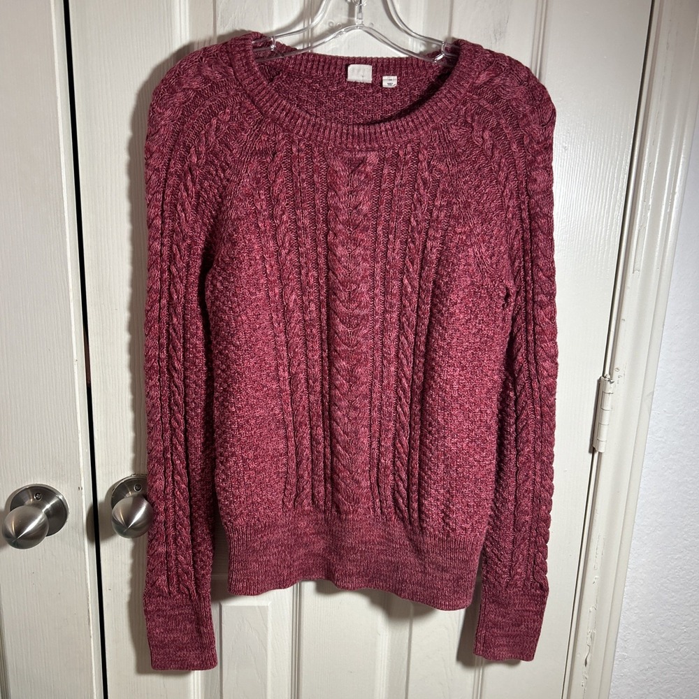 GAP Womens XS Red Cable Knit Crew Neck Pullover Sweater Cotton Long Sleeve